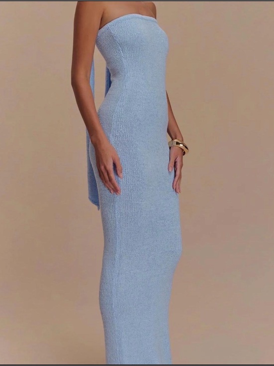 Meshki Dresses & Skirts - MESHKI Strapless Pale Blue knit Maxi Dress Size S NWT